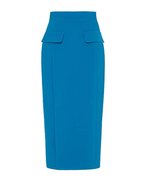 Electric Blue Wool Midi Skirt Suit, 3