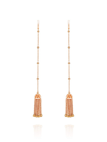 Rose gold tassel earrings with brown diamonds, 1
