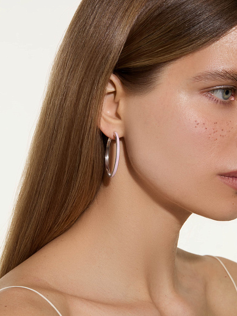 White gold hoops with Sakura Color enamel, 3 White gold hoops with Sakura Color enamel, 3