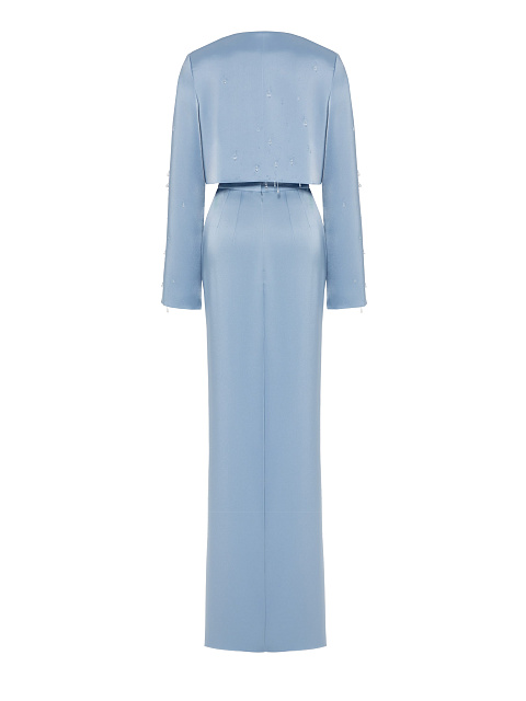 Blue Silk Crystal Embroidered Jacket and Skirt Suit, 6