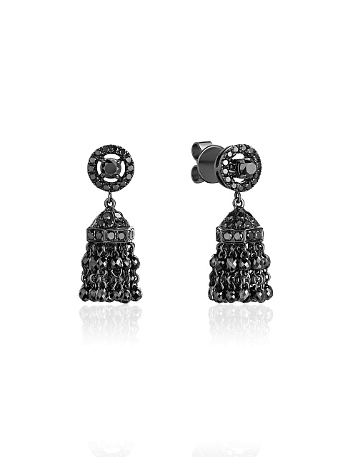 Small tassel earrings in blackened gold with black diamonds, 1