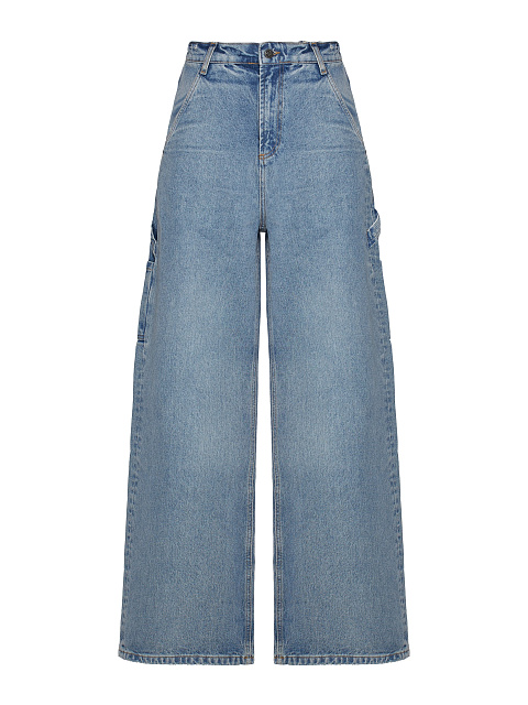 Wide light blue cotton jeans with fish embroidery, 1 Wide light blue cotton jeans with fish embroidery, 1