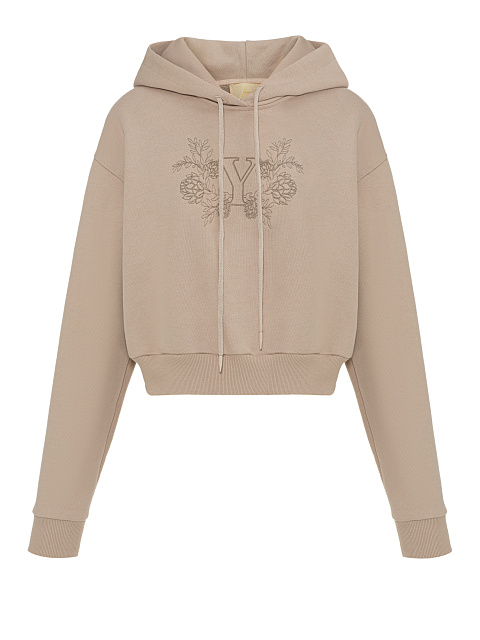 Cropped beige hoodie with embroidery, 1