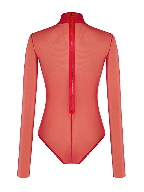 Red Embroidered Mesh Bodysuit, 2