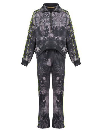 Grey Tie-dye & Neon Green YD Embroidered Jersey Suit, 1