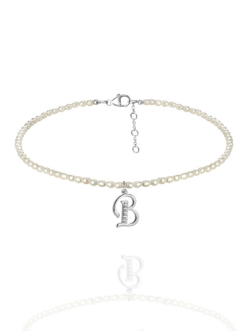 Pearls, Cubic Zirkonia & Silver "B" Letter Choker, 1