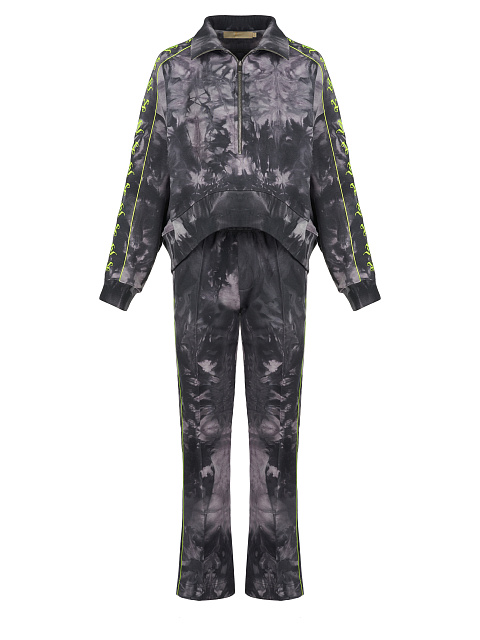 Grey Tie-dye & Neon Green YD Embroidered Jersey Suit, 1 Grey Tie-dye & Neon Green YD Embroidered Jersey Suit, 1