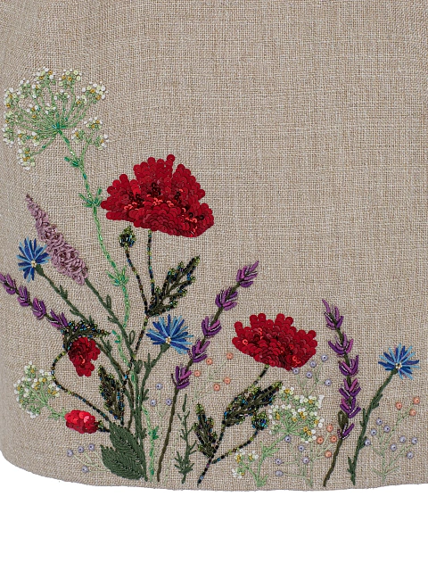 White Embroidered Linen Mini Dress With Lace Sleeves, 3