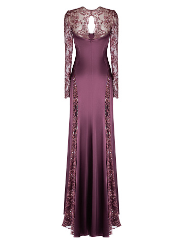 Purple Silk Lace-Paneled Maxi Dress, 2