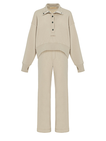 Beige "Yana" Embroidered Jersey Suit, 1