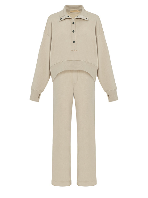 Beige "Yana" Embroidered Jersey Suit, 1