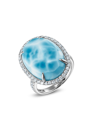 White gold ring with diamonds and larimar, 1