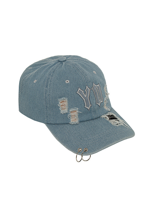 Light Blue Distressed Denim YD Cap With Rings, 1 Light Blue Distressed Denim YD Cap With Rings, 1