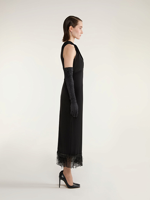 Black Off Shoulder Midi Dress with Fringe, 5 Black Off Shoulder Midi Dress with Fringe, 5