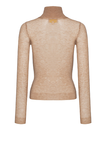 Beige Sheer Merino Wool Turtleneck, 2