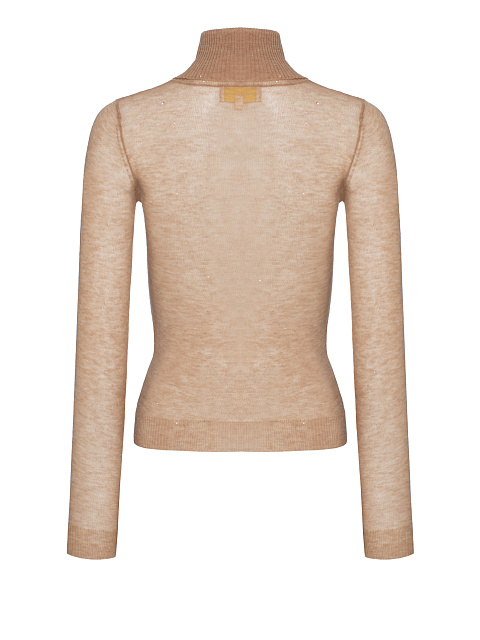 Beige Sheer Merino Wool Turtleneck, 2