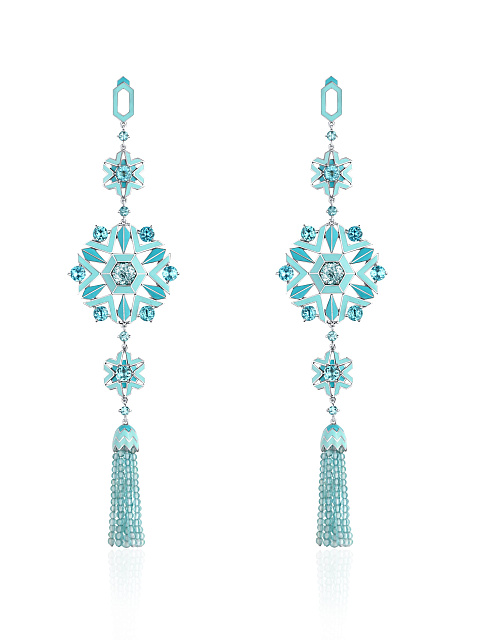 Long silver earrings with turquoise enamel and apatites, 1