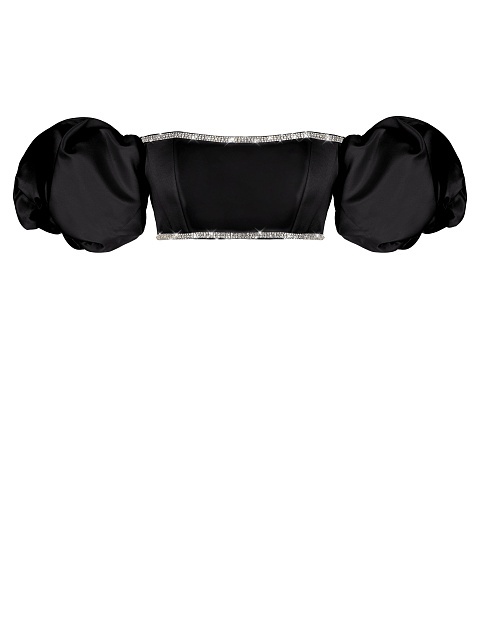 Black Rhinestones Trimmed Satin Top, 1