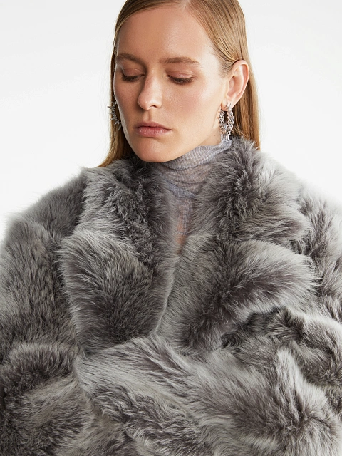 Gray Cropped Sheepskin Coat, 14