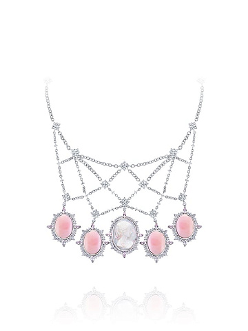 White Gold 5 Senses Cameo & Morganite & Opal & Diamond Necklace, 1