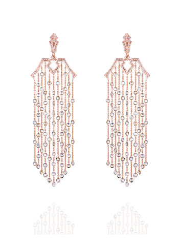 Brown Rose Cut Diamond, Brown Round Diamond & Rose Gold Earrings, 1