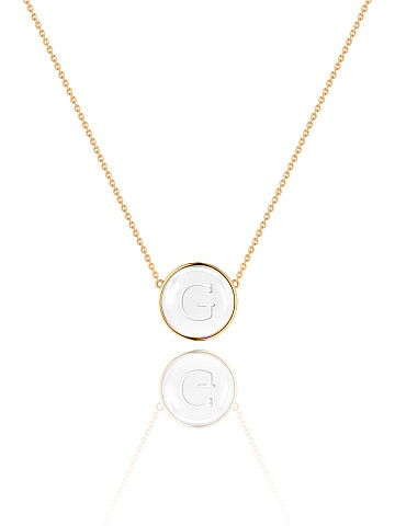 Yellow gold necklace with letter G pendant with rock crystal, 1