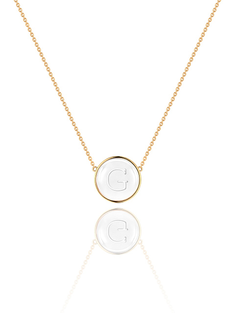 Yellow gold necklace with letter G pendant with rock crystal, 1