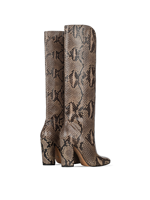 Python Leather Heeled Tall Boots, 3