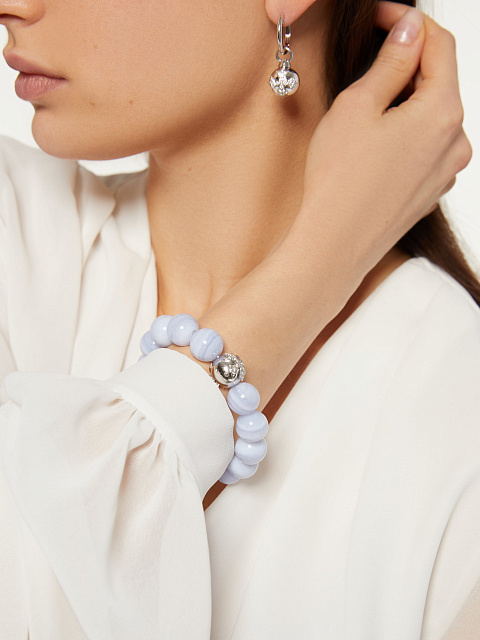 White gold hoops with chalcedony bead and diamonds, 5