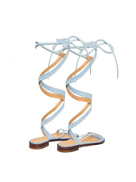 Light Blue Denim & Learher Gladiator Sandals, 3 Light Blue Denim & Learher Gladiator Sandals, 3