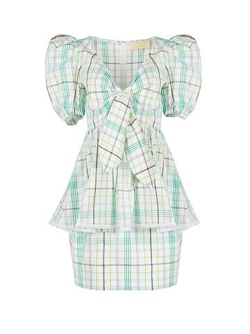 White & Green Checked Cotton Top & Mini Skirt, 1