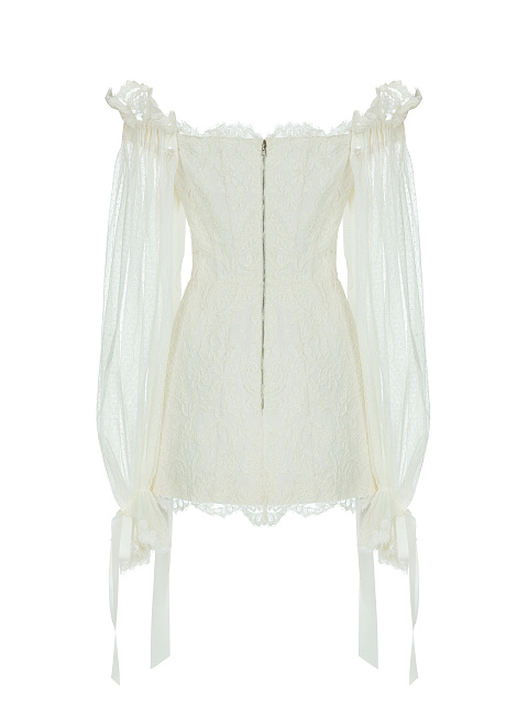 White Lace Open Shoulder Mini Dress, 2