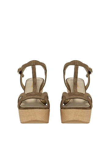 Khaki suede wedge sandals, 2