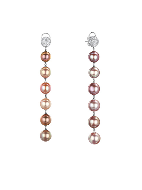 Long white gold earrings with Multicolor pearls, 1 Long white gold earrings with Multicolor pearls, 1