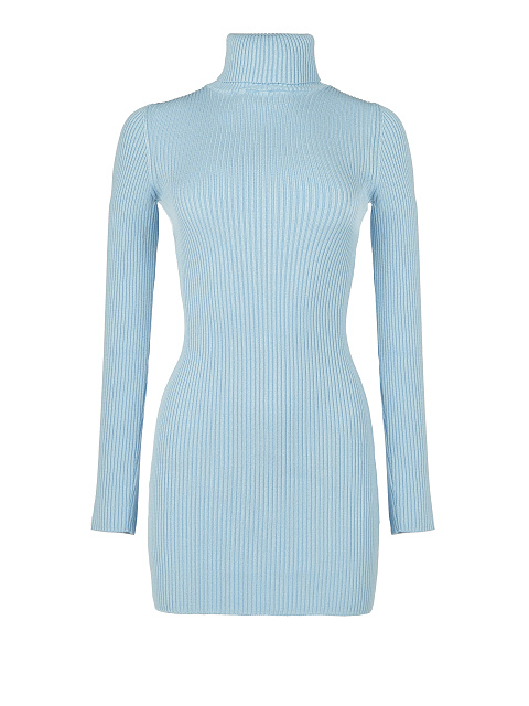 Light Blue Rib Knit Turtleneck Mini Dress, 1