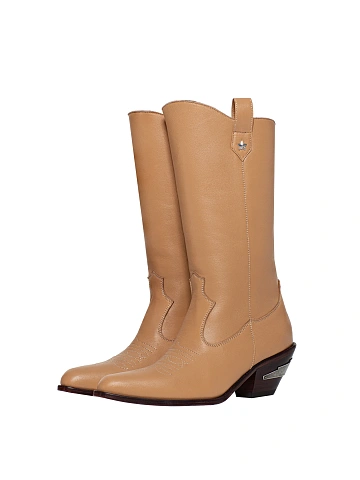 Beige Shearling High Cowboy Boots, 1