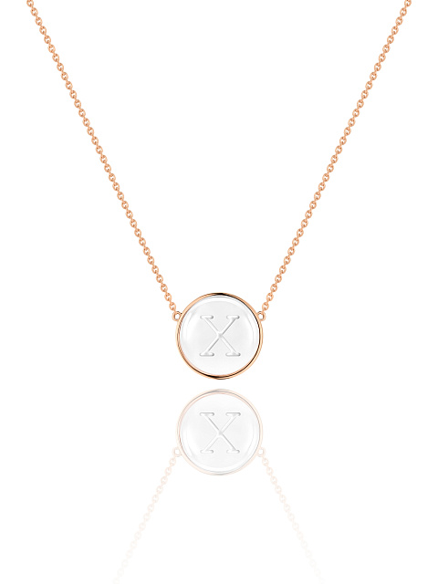 Rose gold necklace with letter X pendant with rock crystal, 1