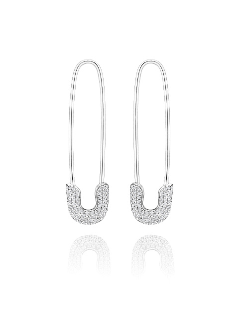 Round Diamond & White Gold "Safety Pin" Earrings, 1