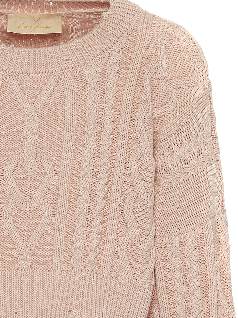 Light Pink Cotton Cropped Cable Knit Sweater, 3 Light Pink Cotton Cropped Cable Knit Sweater, 3