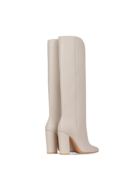 Eggshell Leather Heeled Tall Boots, 3