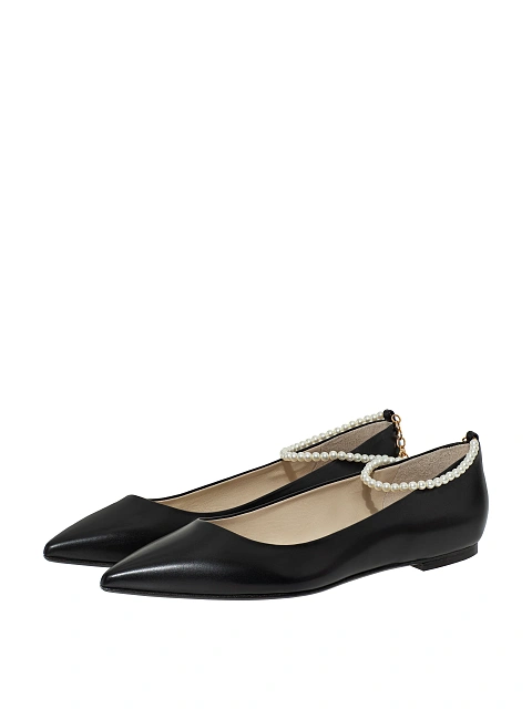 Black Pearls Leather Mary Jane Shoes, 1