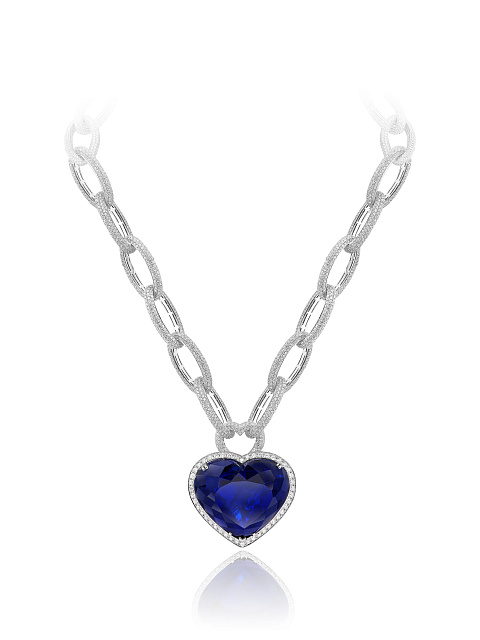 Heart Tanzanite, Round Diamond & White Gold Necklace, 1