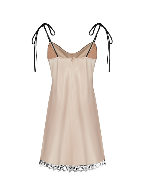 Light Beige Lace Trimmed Slip Dress, 2