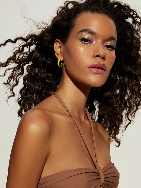 Gold & Neon Green Enamel Small Hoops, 3