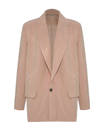 Beige Single Breasted Jacket With Crystals, 1