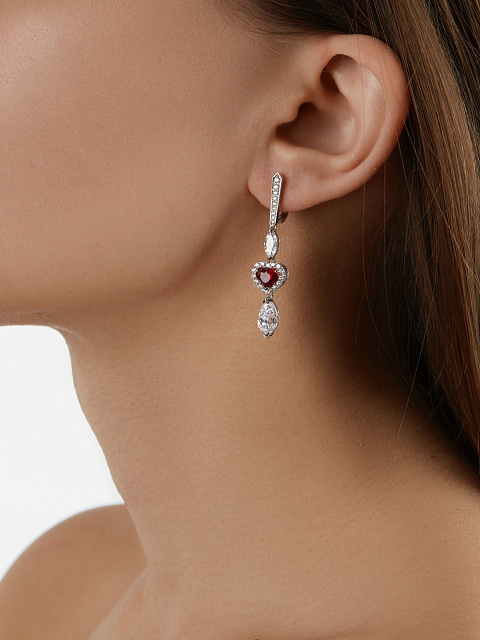Heart Ruby & Marquise, Pear, Round Diamond, & White Gold Earrings, 3