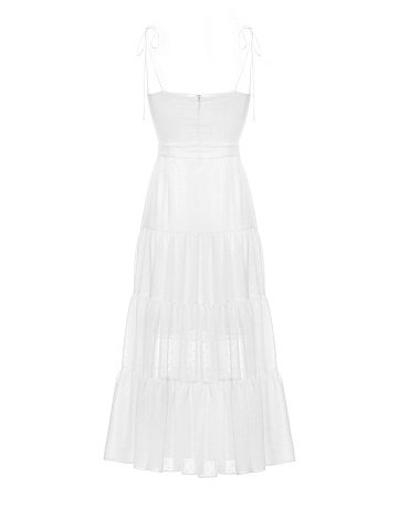 White Polka Dot Chiffon Midi Dress , 2