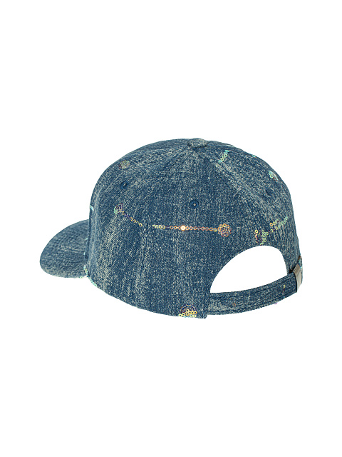 Blue YD Embroidered Sequinsed Denim Cap, 3