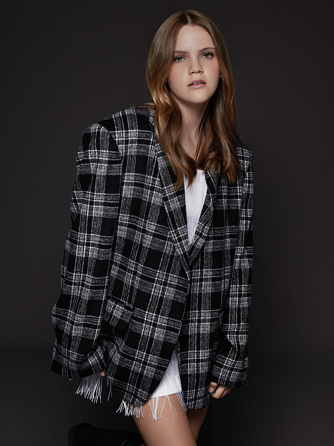 Black oversized blazer in white check, 10