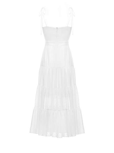 White Polka Dot Chiffon Midi Dress , 2